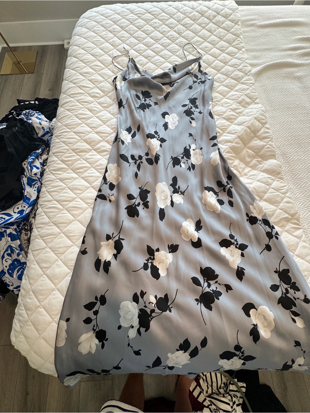 Ann Taylor Gray Slip Dress with Black and White Floral Print